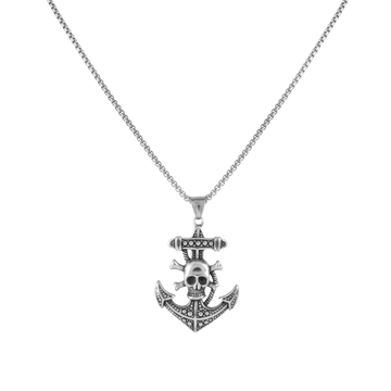 Silver Pirate Anchor pendant with jared chain