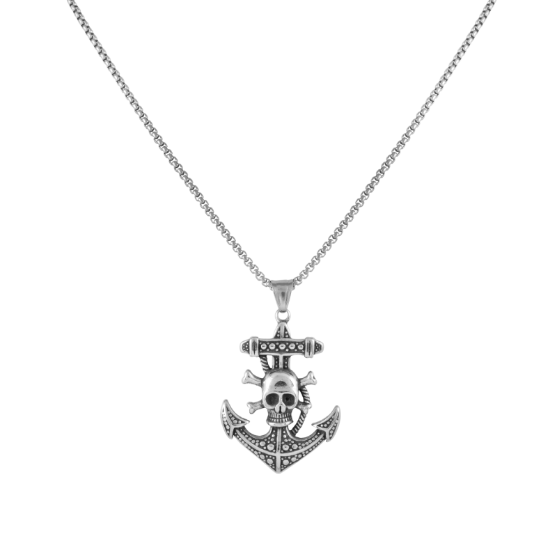 Silver Pirate Anchor pendant with jared chain