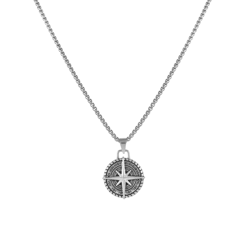 Silver Compass pendant with jared chain